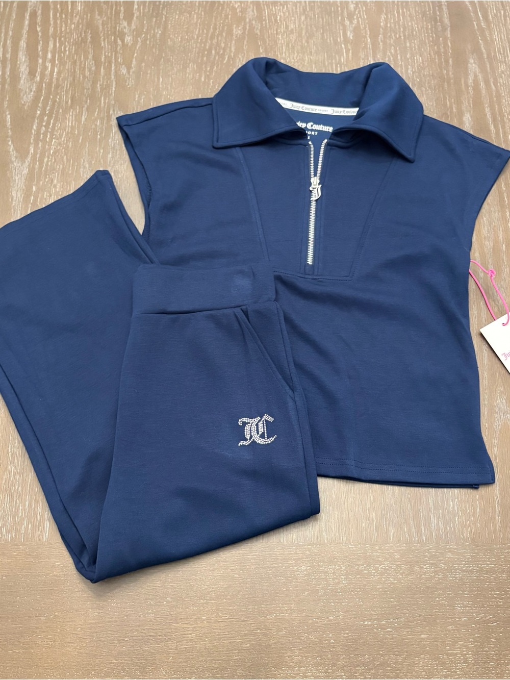 Juicy Couture NWT Navy Zip-Front Jogger Set With Rhinestones Size Small